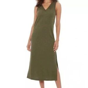 Cute Paige Midi Sleeveless Dress Heather Olive Green V Neck, Women's Size XS
